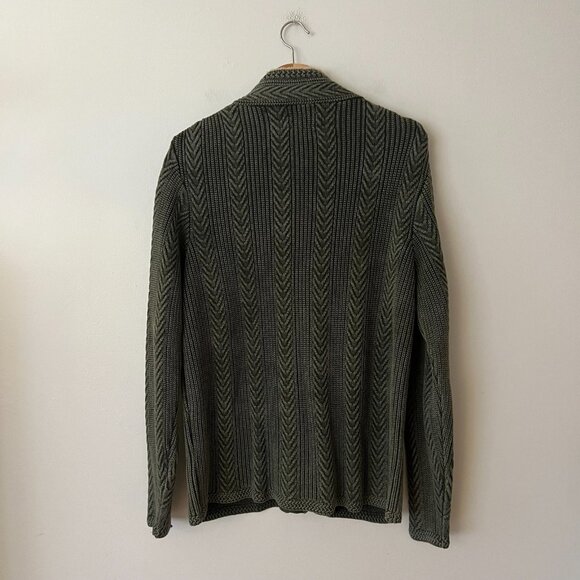 Carbon2Cobalt Timberline Green Zip Up Cable Knit Cotton Cardigan Sweater Men's L - Picture 7 of 9
